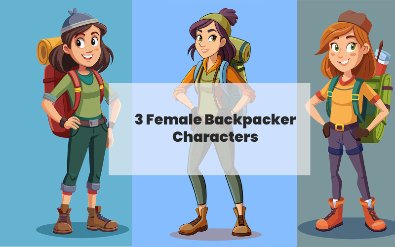 A Backpacker Young Women Funny Full Body Vector Graphic