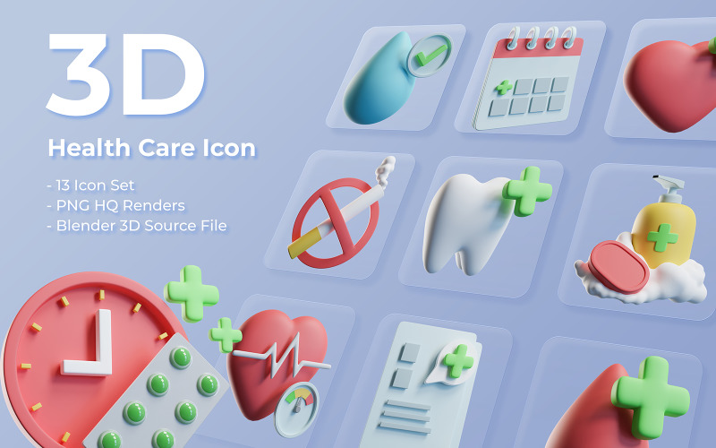 3D Health Care Icon Set Design Model