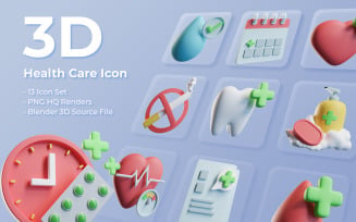 3D Health Care Icon Set Design