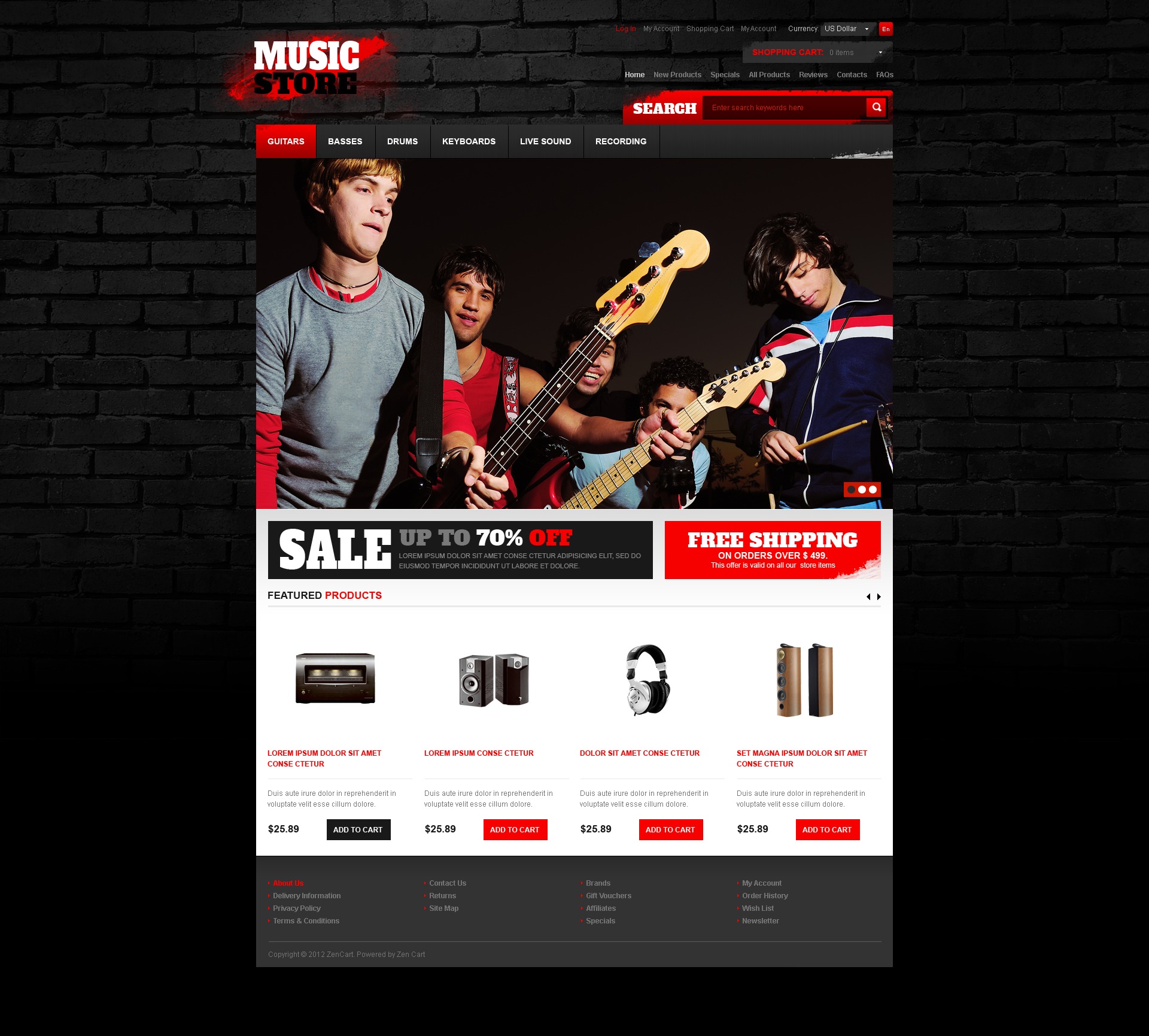 "Music Store" ZenCart template №41684 - screenshot