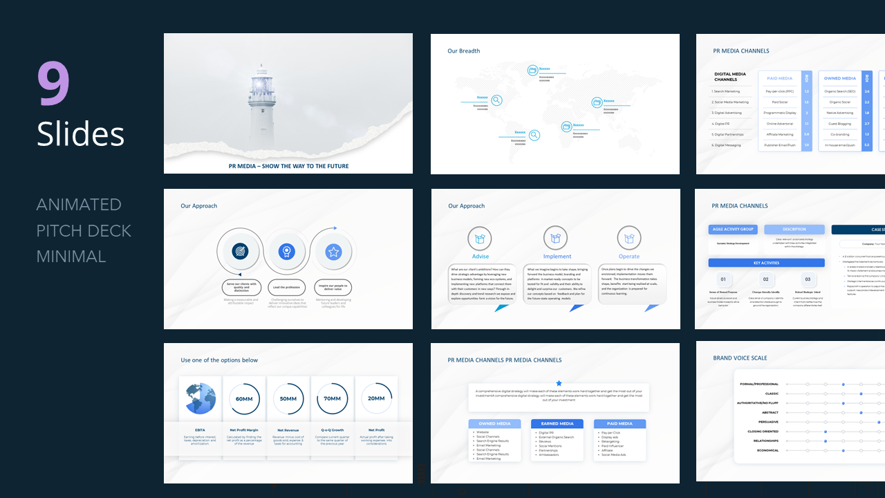 Global Pitch deck animated PPT template slides white theme