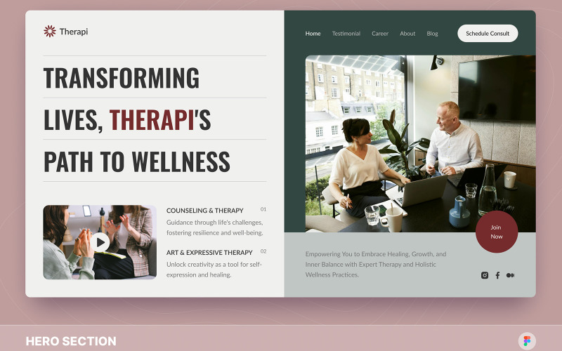 Therapi - Therapy & Wellness Hero Section Figma Template UI Element