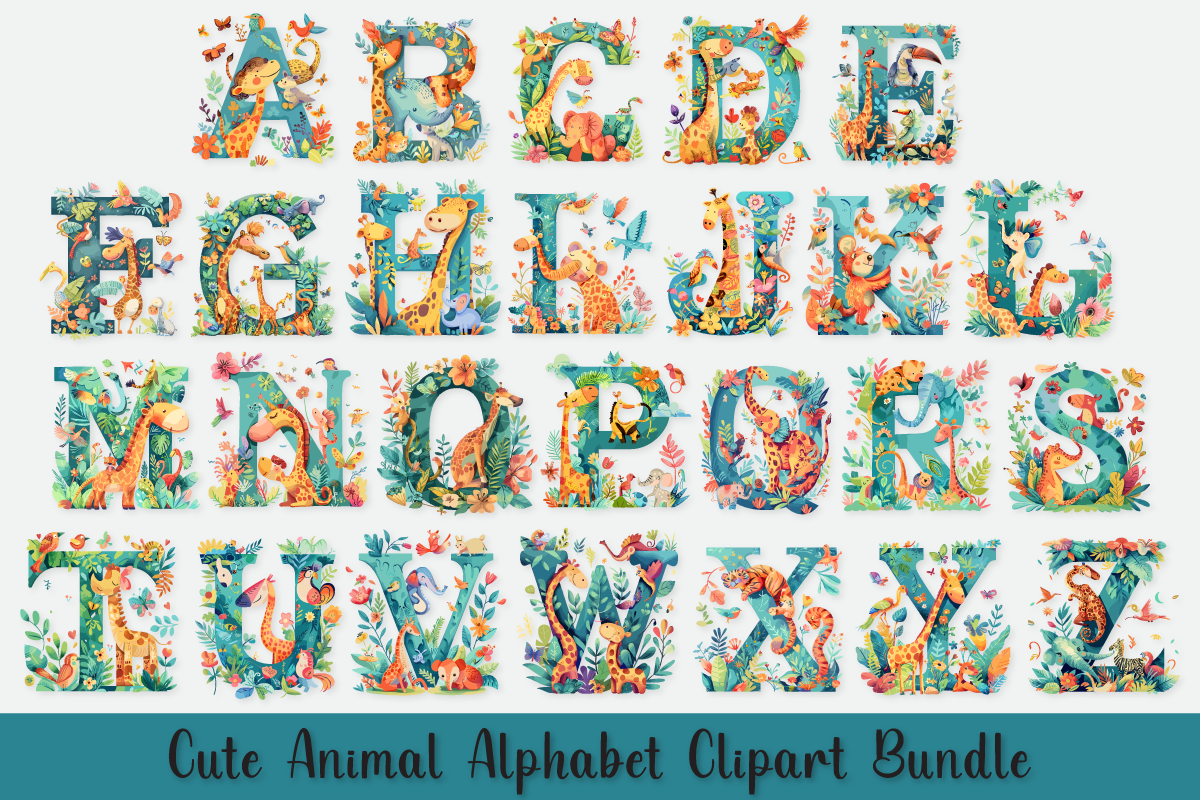 Cute Animal Alphabet Clipart Bundle