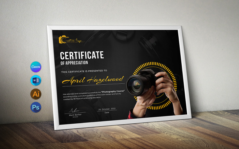 Canva Photography Training Certificate Word Template Certificate Template