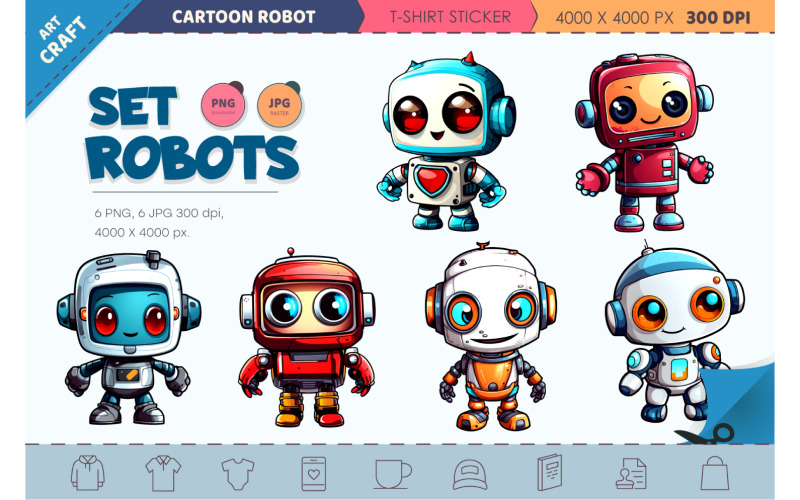 Cute cartoon robot. T-Shirt, Stickers. Illustration