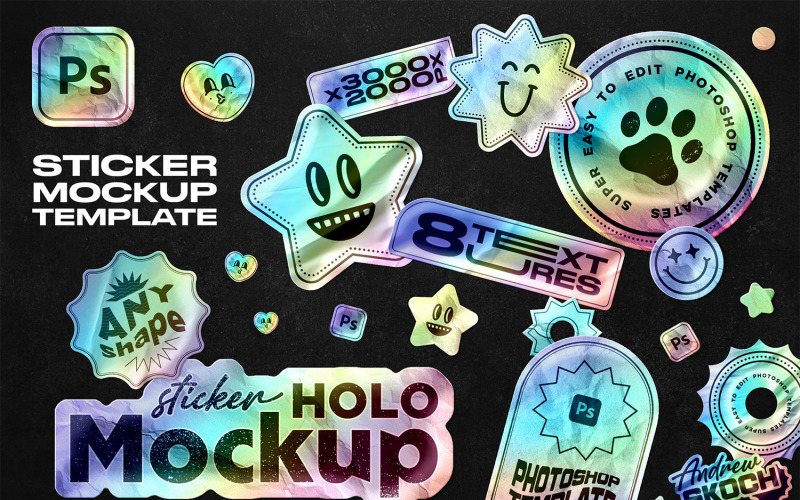 Holographic Sticker Mockup Illustration