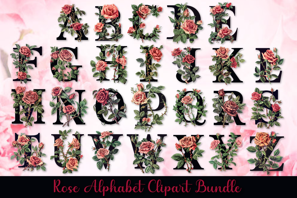 Rose Alphabet Clipart Bundle