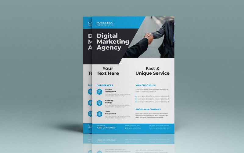 Digital Marketing Agency Business Intelligence Solutions Flyer Vector Layout Template Corporate Identity