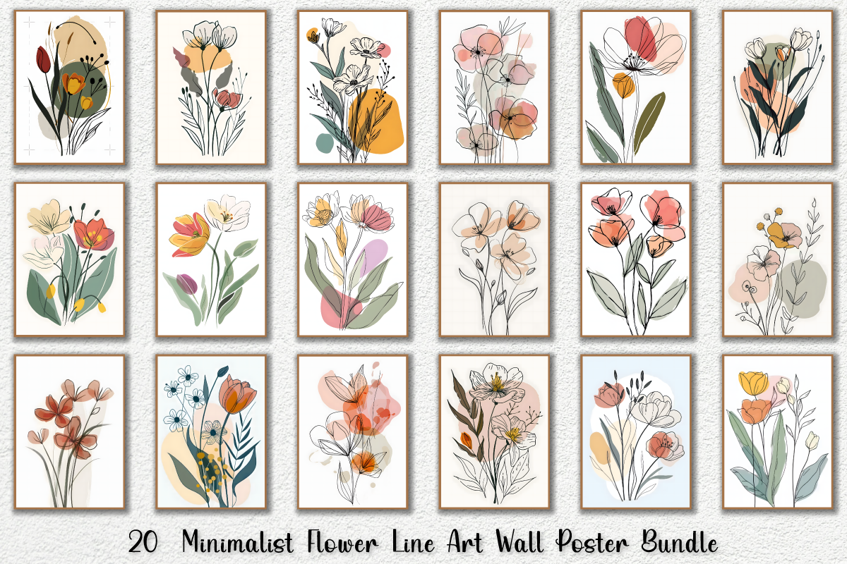 Minimalist Flower Line Art Wall Poster Bundle
