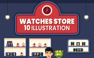 10 Watches Store Vector Illustration