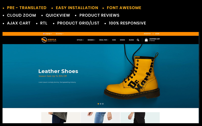 Aquila Shoes Store Opencart Template OpenCart Template