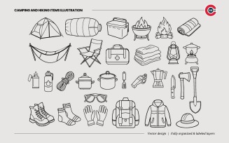 Camping and Hiking Items Illustration