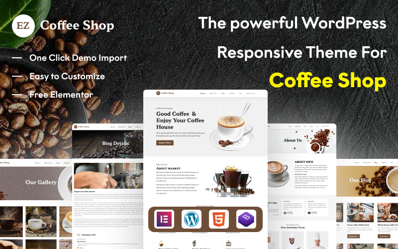"EZ Coffee Shop: Power Up Your Website with Elementor" WordPress Theme