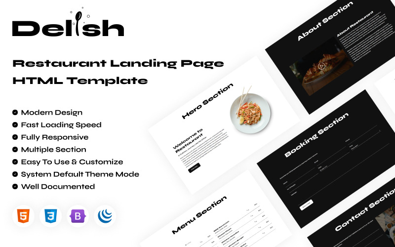 Delish Restaurant HTML Responsive Landing Page Landing Page Template