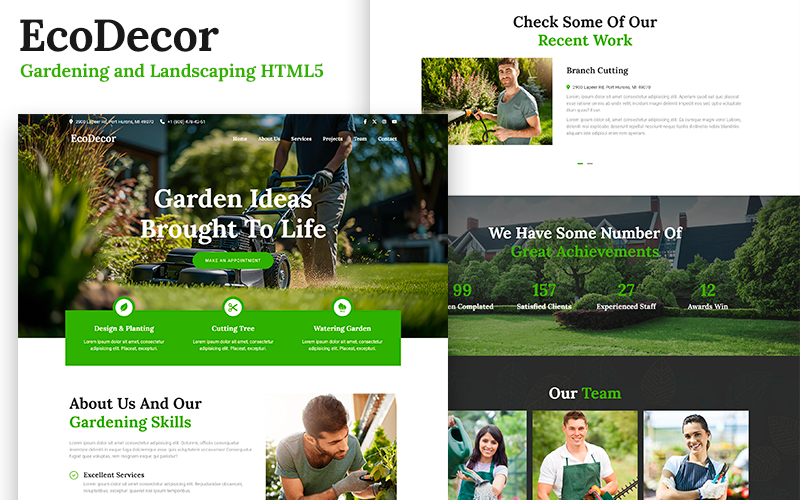 EcoDecor - Gardening and Landscaping HTML5 Landing Page Landing Page Template