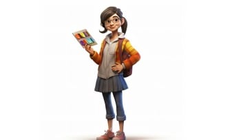 3D Character Child Girl Painter with relevant environment