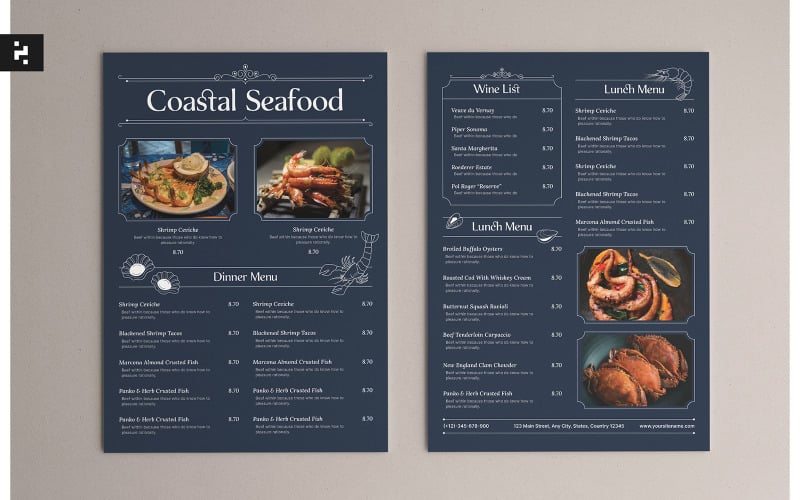 Classic Coastal Seafood Restaurant Menu Corporate Identity