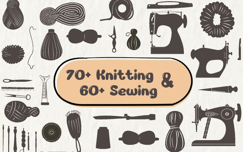 70 Knitting with 60 Sewing Silhouette Illustration