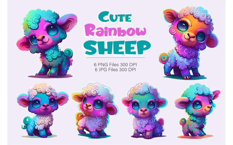 Cute rainbow sheep. TShirt Sticker. Illustration