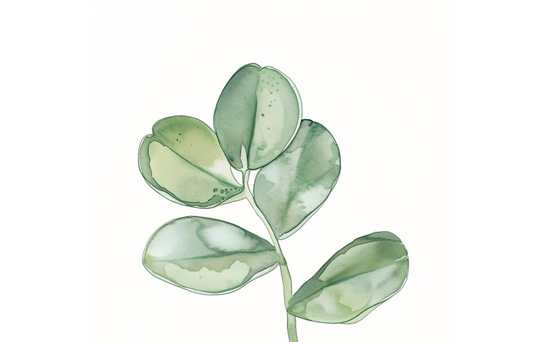 Jade Leaves Watercolour Style Painting 3 Illustration
