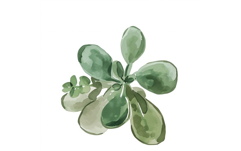 Jade Leaves Watercolour Style Painting 5 Illustration