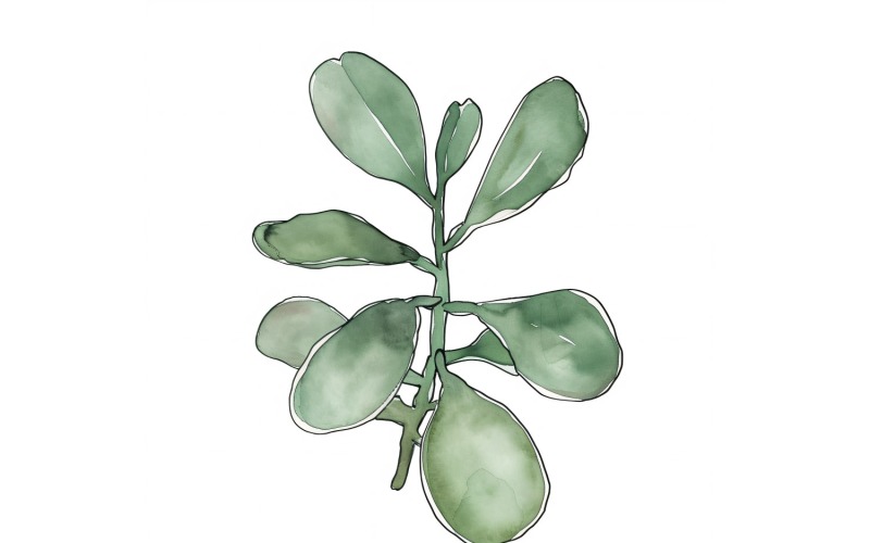 Jade Leaves Watercolour Style Painting 6 Illustration