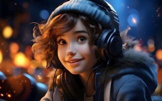 3D Character Child Girl Musician with relevant environment 1.