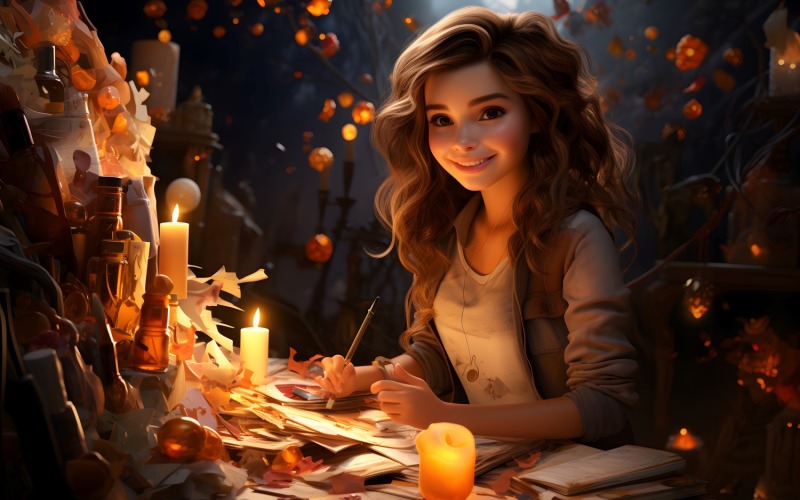 3D Character Child Girl Painter with relevant environment 3. Illustration