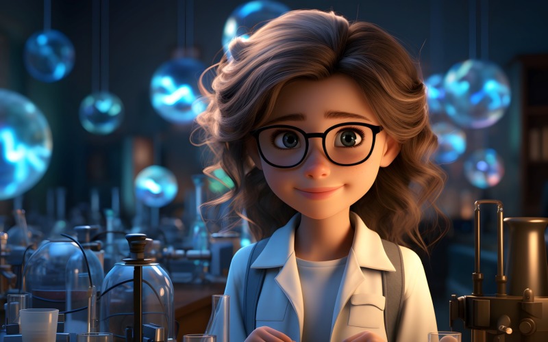 3D Character Child Girl Scientist with relevant environment 16 Illustration