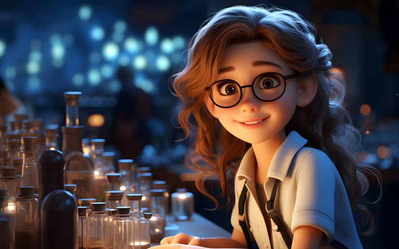 3D Character Child Girl Scientist with relevant environment 17 Illustration