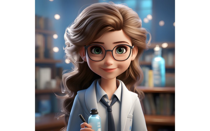 3D Character Child Girl Scientist with relevant environment 9 Illustration