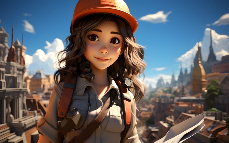 3D Character Child Girl Surveyor with relevant environment 2 Illustration