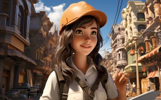 3D Character Child Girl Surveyor with relevant environment 3