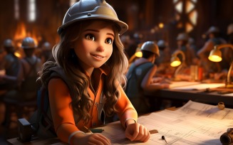3D Character Child Girl Surveyor with relevant environment 4