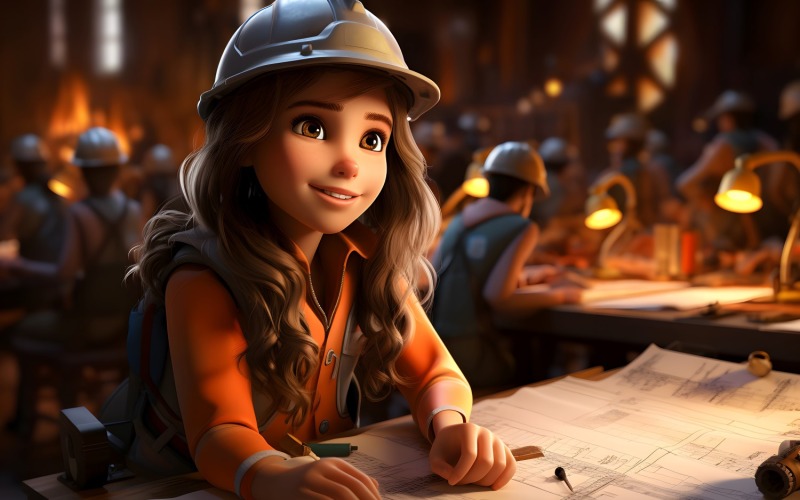 3D Character Child Girl Surveyor with relevant environment 4 Illustration