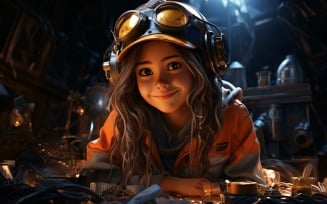 3D Character Child Girl Welder with relevant environment 1