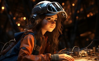 3D Character Child Girl Welder with relevant environment 2