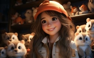 3D Character Child Girl Zoologist with relevant environment 1