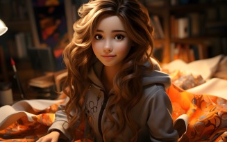 3D Character Girl Textile_Designer with relevant environment 3