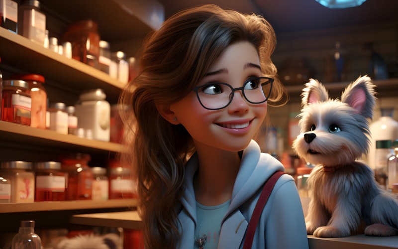3D Character Girl Veterinaria with relevant environment 4 Illustration