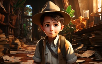 3D Character Boy Archaeologist with relevant environment 1