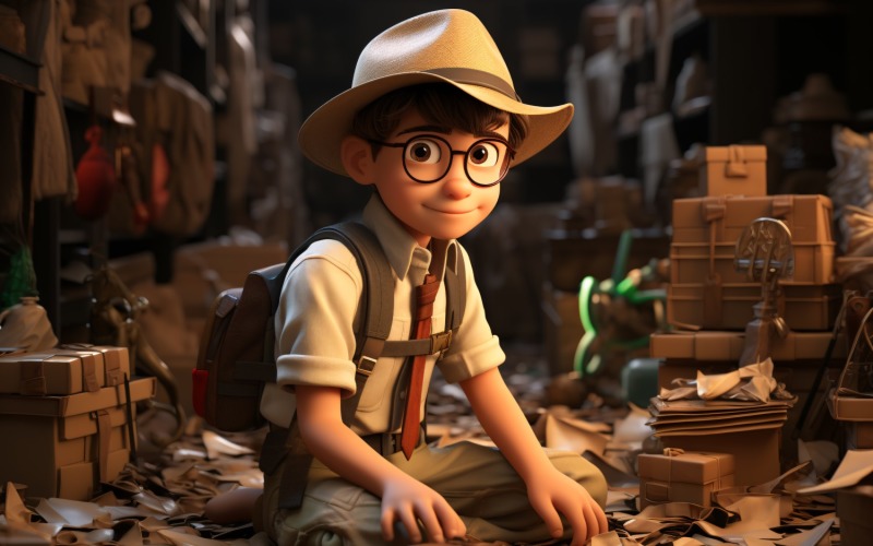 3D Character Boy Archaeologist with relevant environment 2 Illustration