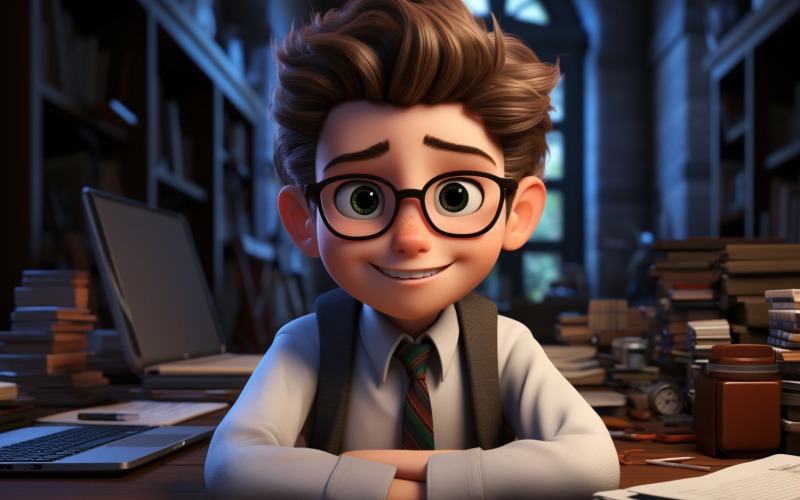 3D Character Child Boy Accountant with relevant environment 1 Illustration