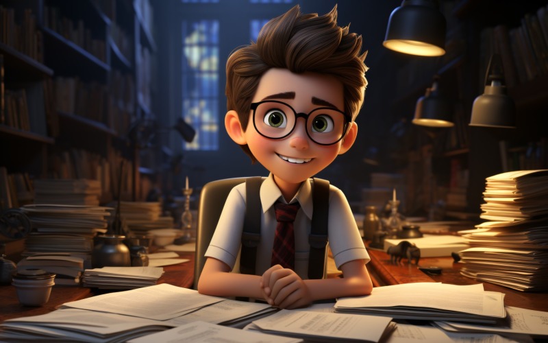 3D Character Child Boy Accountant with relevant environment 2 Illustration