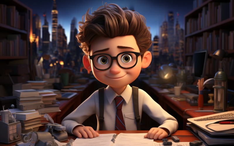 3D Character Child Boy Accountant with relevant environment 4. Illustration