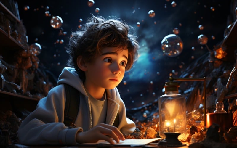 3D Character Child Boy Astronomer with relevant environment 1 Illustration