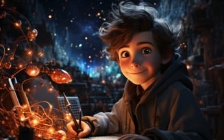 3D Character Child Boy Astronomer with relevant environment 2