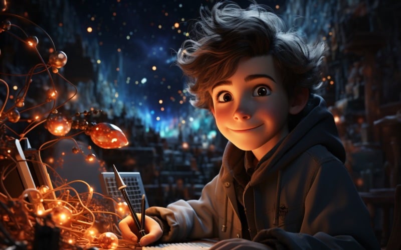 3D Character Child Boy Astronomer with relevant environment 2 Illustration