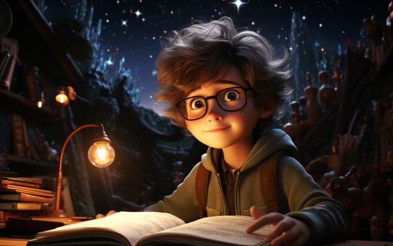 3D Character Child Boy Astronomer with relevant environment 3 Illustration