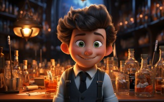 3D Character Child Boy Bartender with relevant environment 3